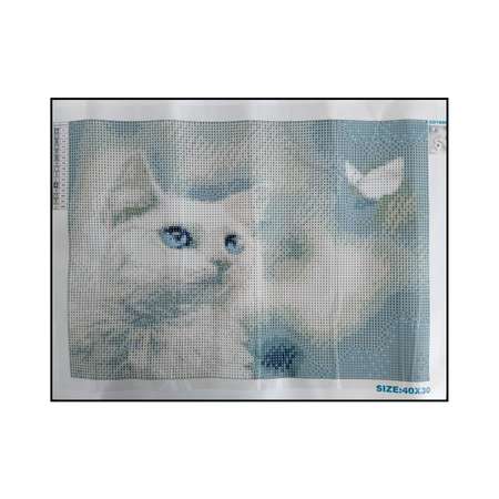 Алмазная мозаика Seichi Белый кот и бабочка 30х40 см