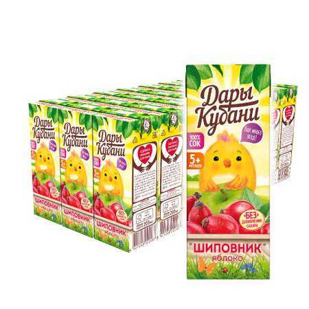 Сок детский Дары Кубани яблочно-шиповниковый без сахара осветленный с 5 месяцев 24 шт по 200 мл