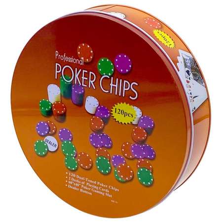 Покерный набор HitToy Holdem Light 120 фишек с номиналом в жестяной коробке