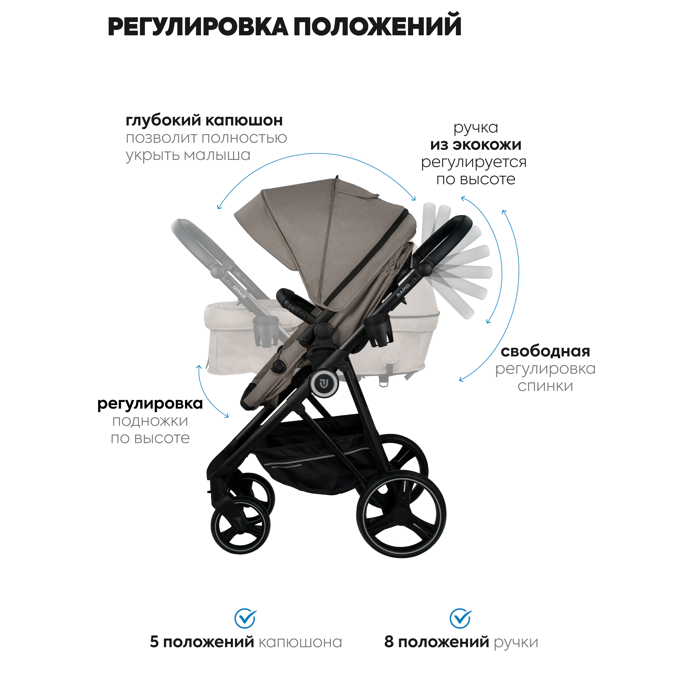 Коляска для новорожденных 3 в 1 JOVOLA Rapid прогулочная с автолюлькой бежевый - фото 6