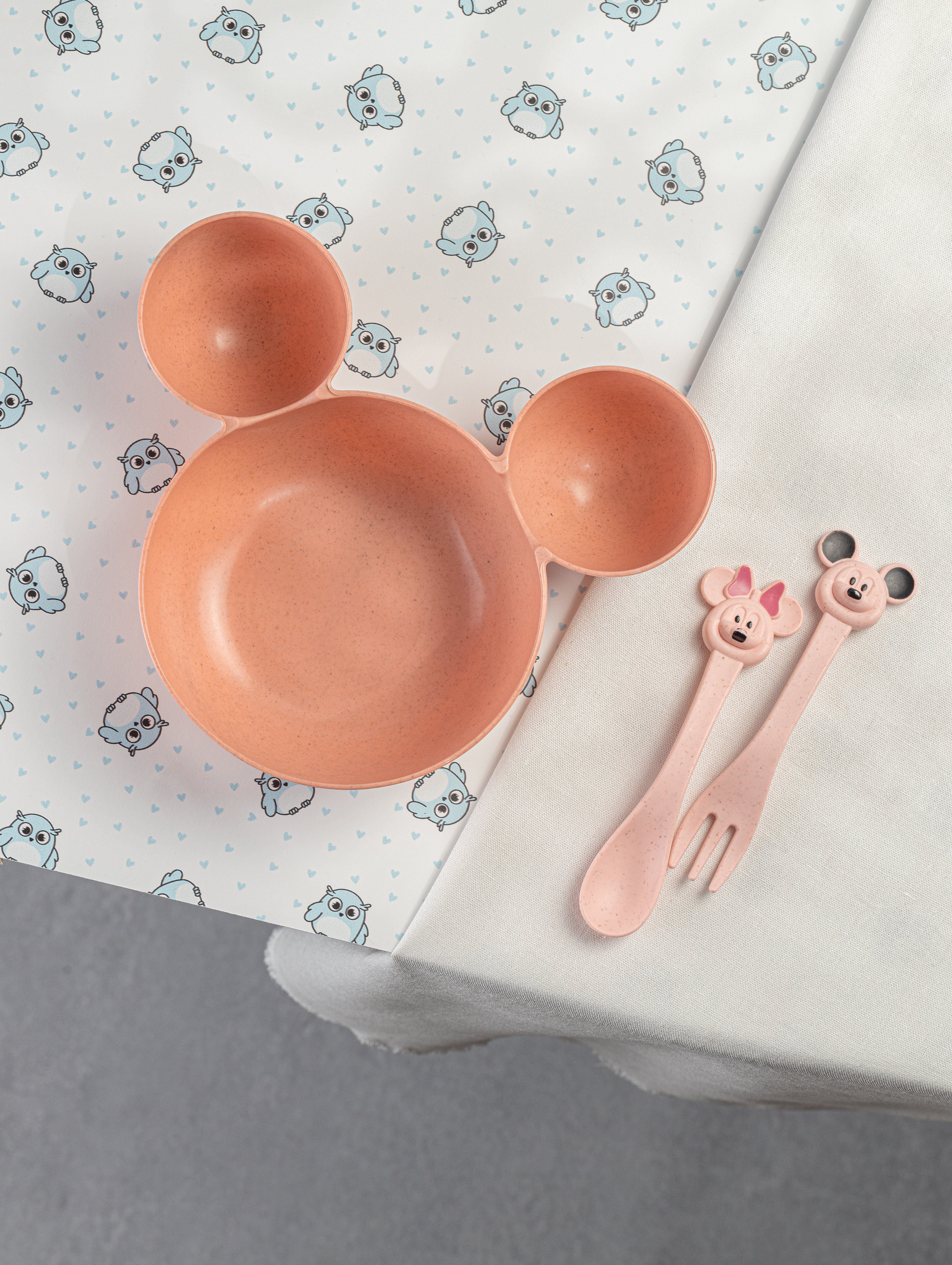 Набор детской посуды Добрый Филин Детская тарелка вилка ложка Мышонок розовый 3 предмета - фото 8