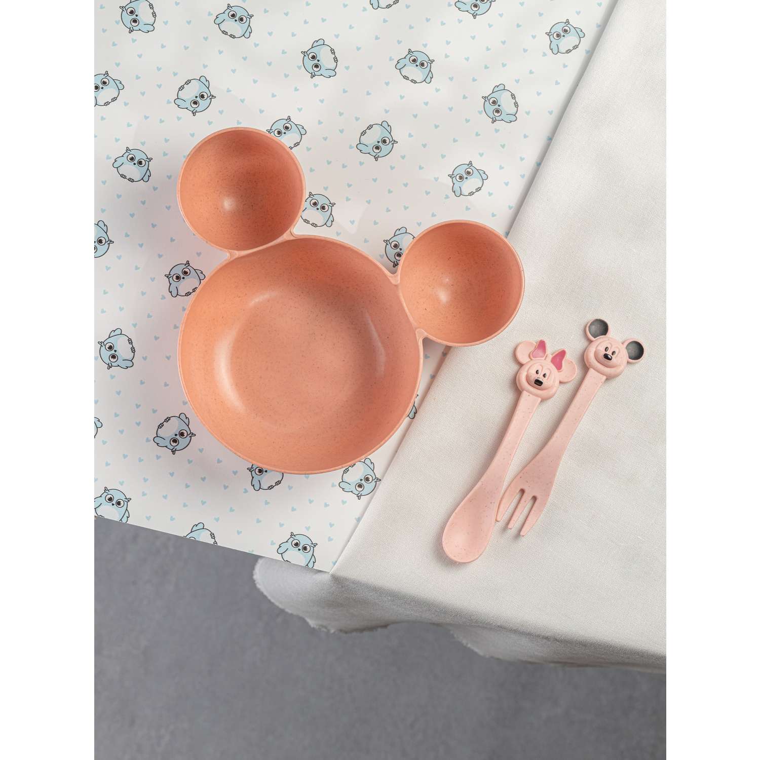 Набор детской посуды Добрый Филин Детская тарелка вилка ложка Мышонок розовый 3 предмета - фото 8