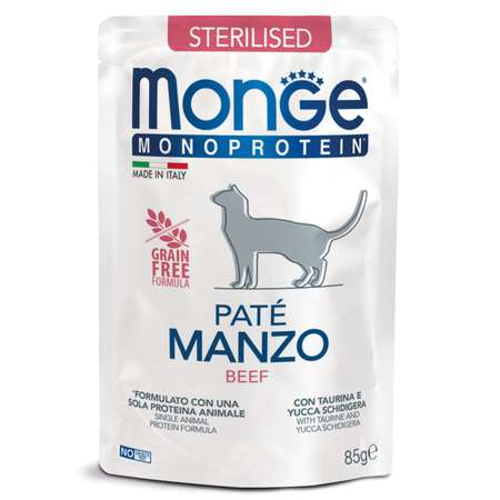 Корм для кошек Monge Monoprotein для стерилизованных говядина пауч 85г MONGE