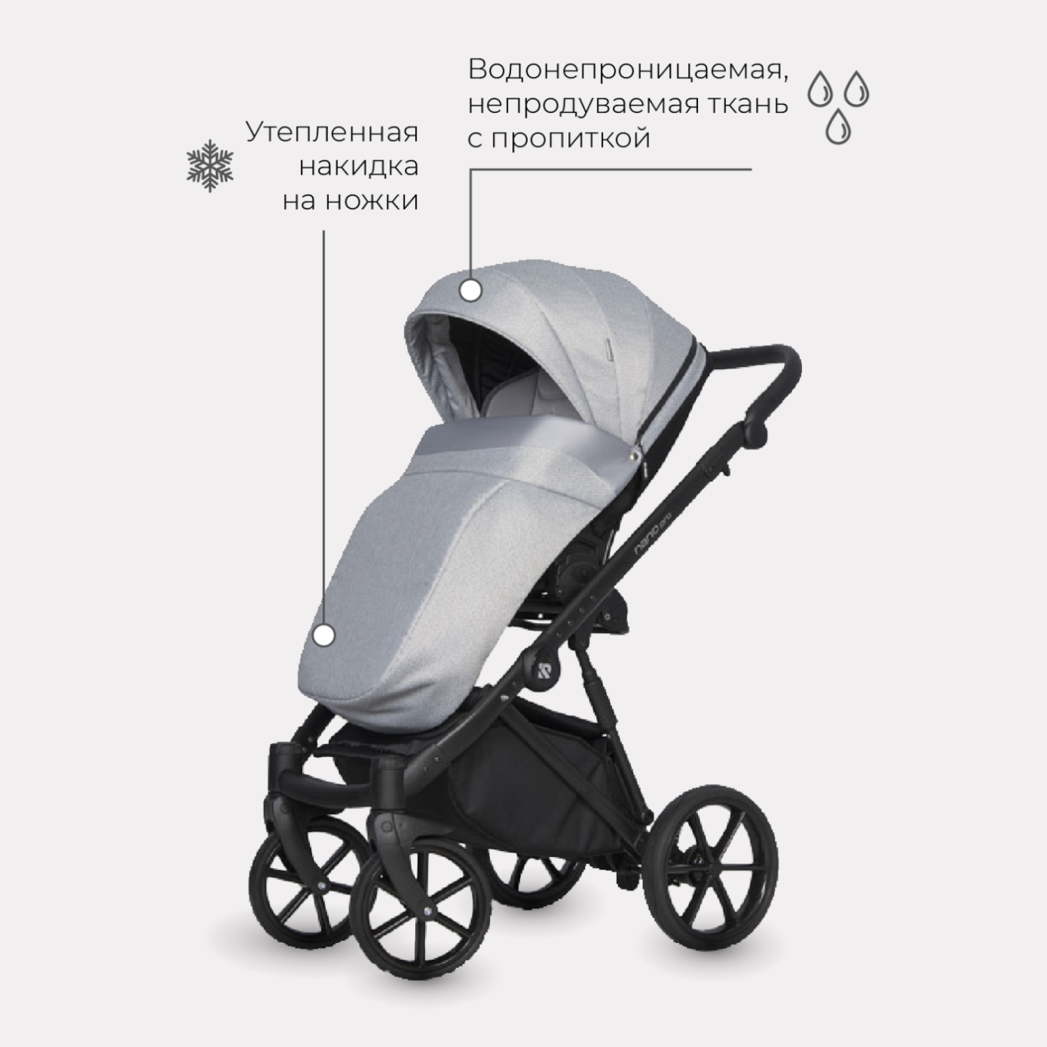 Коляска 2в1 Riko Nano Pro Grey Fox Серый - фото 4