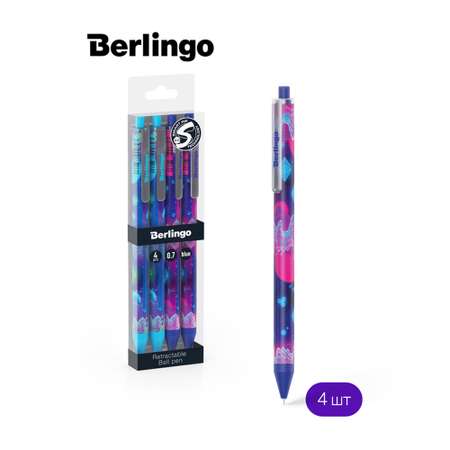 Ручка шариковая Berlingo Retro Future синяя 0.7мм. рисунок на корпусе 4шт.
