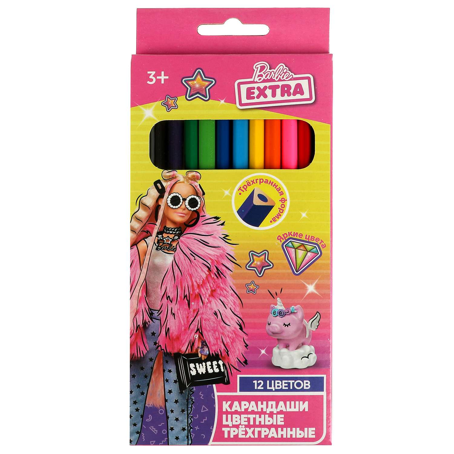 Цветные карандаши Умка Barbie 12 цветов трёхгранные barbie extra 329584 - фото 1