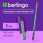 Набор карандашей Berlingo чернографитных StreetArt 3 шт HB черное дерево круглых заточенных блистер