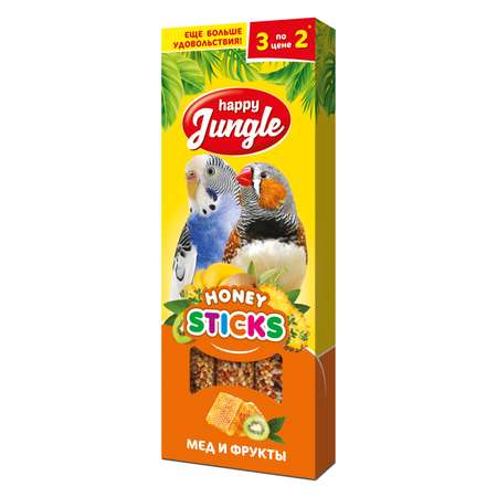 Лакомство для птиц HappyJungle палочки мед-фрукты 30г*3шт