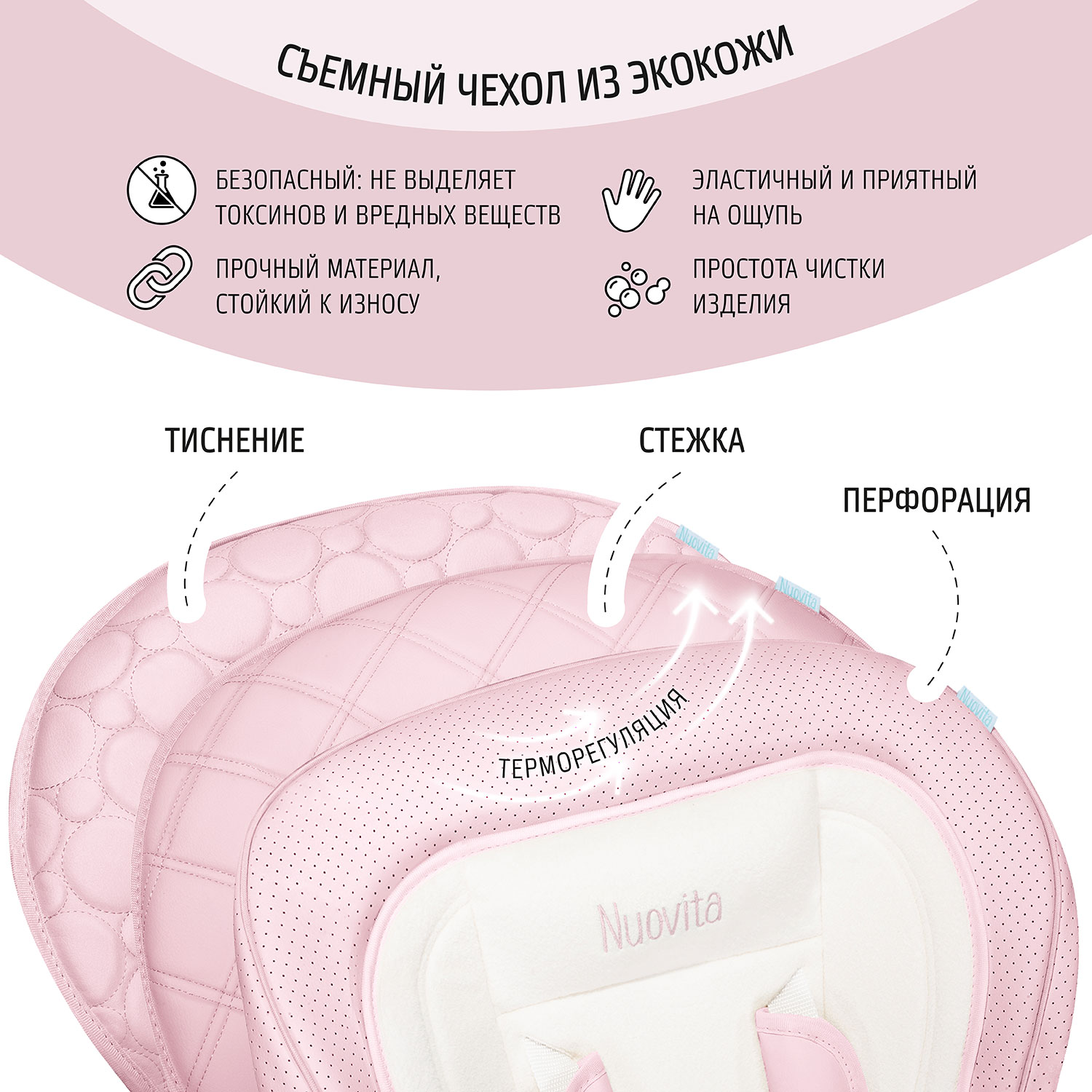 Стул-шезлонг для кормления Nuovita Tutela с перфорацией Сакура - фото 8