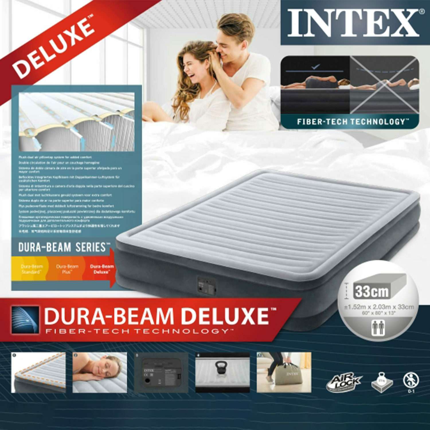 Надувной матрас INTEX кровать комфорт-плюш с электрическим встроенным насосом 152х203х33см - фото 4