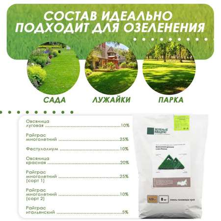 Семена трав Зеленый Квадрат для газонов Кавказского региона и Юга России 8 кг
