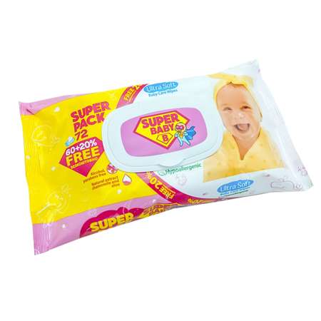 Влажные салфетки Super Baby детские SuperPack ромашка и алоэ 72 шт