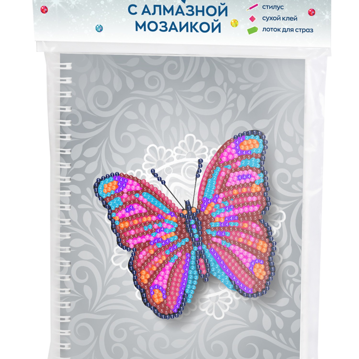 Алмазная мозаика Color Kit тетрадь со стразами Бабочка клетка 48 листов - фото 3