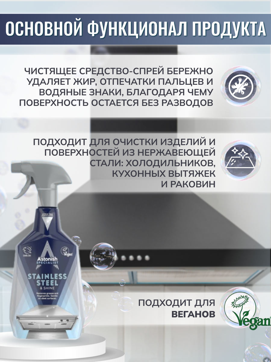 Чистящее средство-спрей Astonish для предметов из нержавеющей стали Stainless Steel_Shine 750мл - фото 3