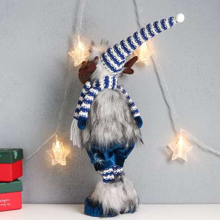 Кукла интерьерная Зимнее волшебство «Лосяш в полосатом колпаке и шарфике синий наряд» 52х13х17 см