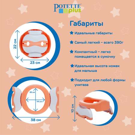 Дорожный горшок Potette Plus складной + 3 одноразовых пакета персиковый