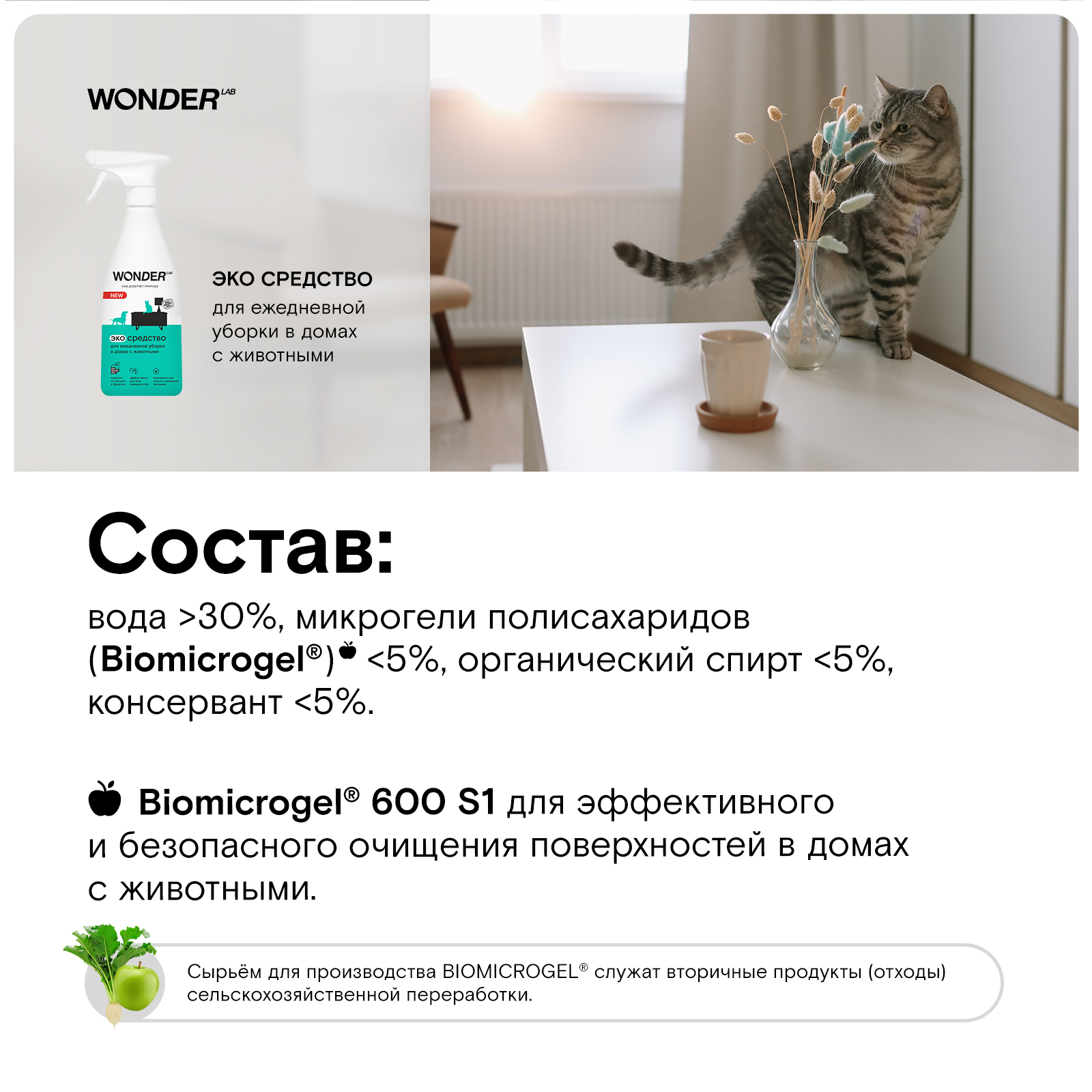 Средство для уборки WONDER Lab в домах с животными 550мл