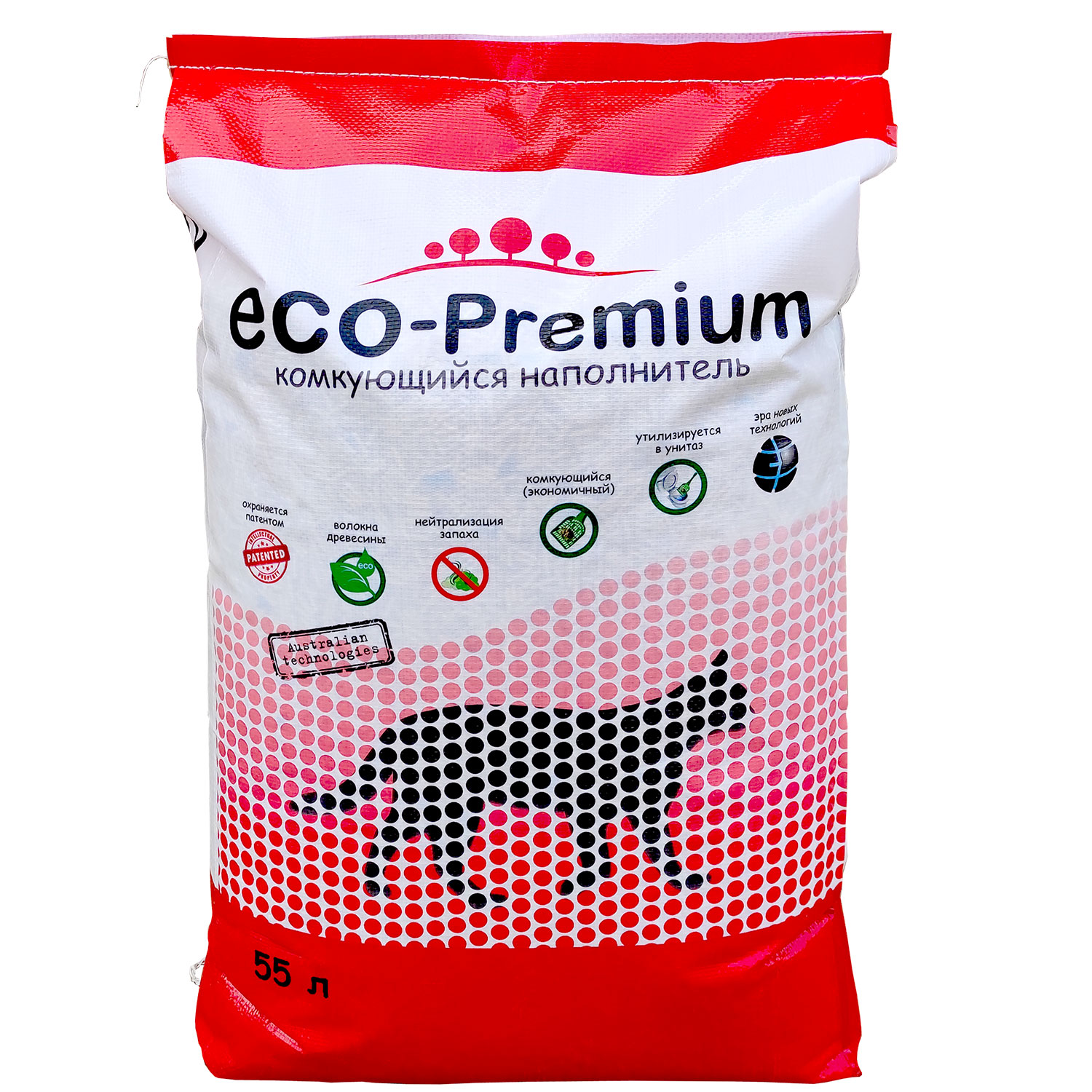 Наполнитель ECO Premium GREEN комкующийся древесный без запаха 20кг 55 л