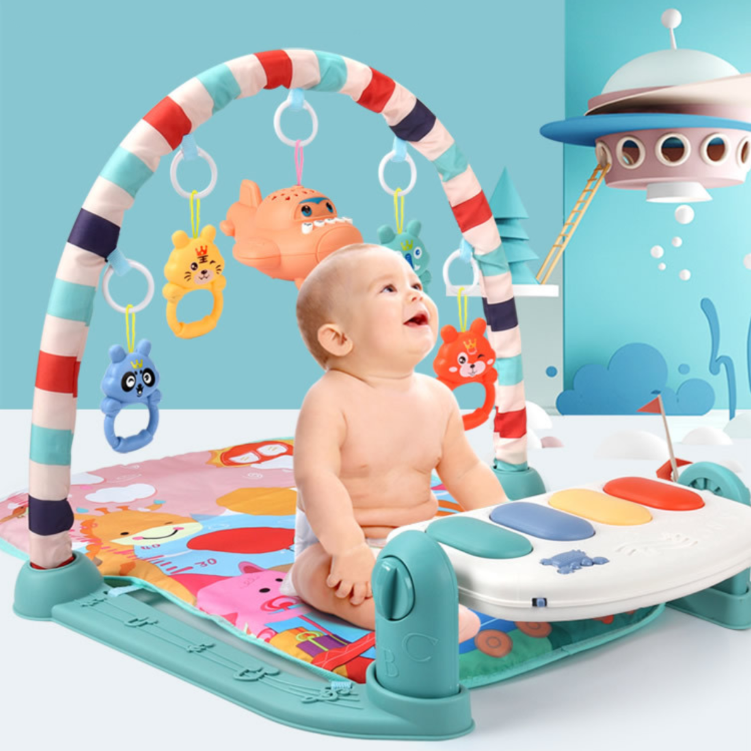 Развивающий детский коврик SHARKTOYS Игровой для малышей овальный с музыкальной панелью - фото 2