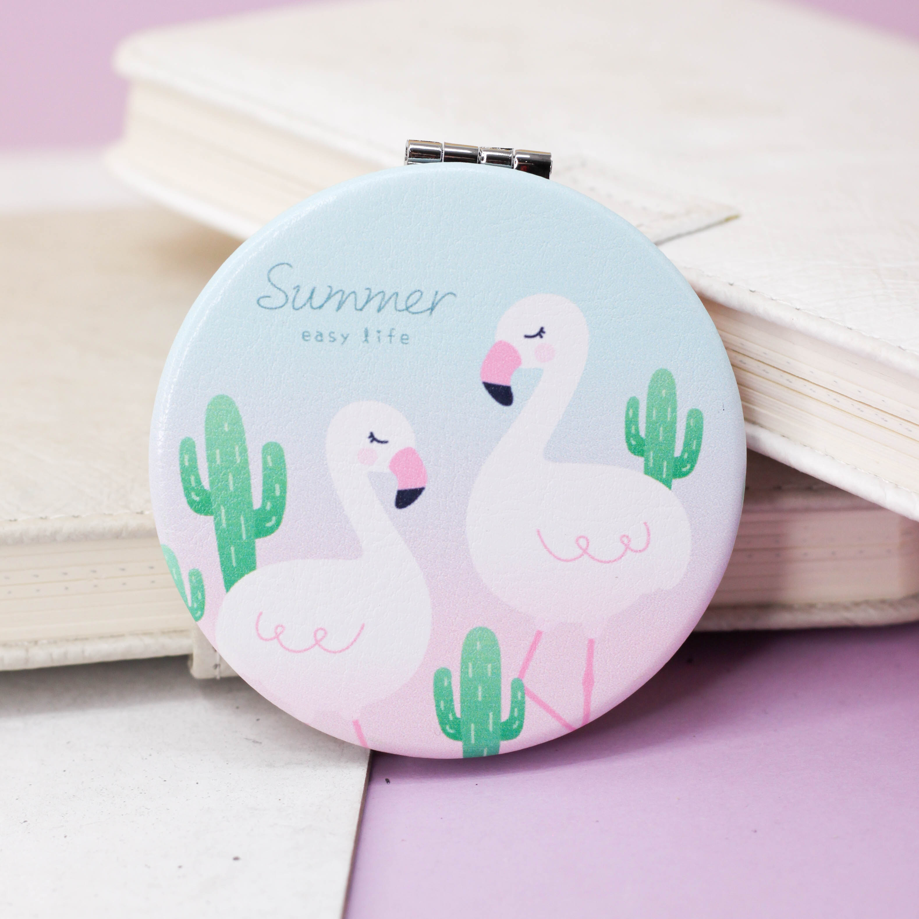 Зеркало карманное iLikeGift Flamingo summer two blue с увеличением - фото 1