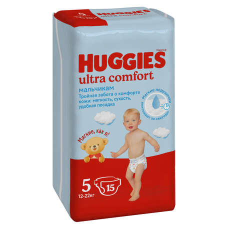 Подгузники Huggies Ultra Comfort для мальчиков 5 (12-22 кг) 15 шт.