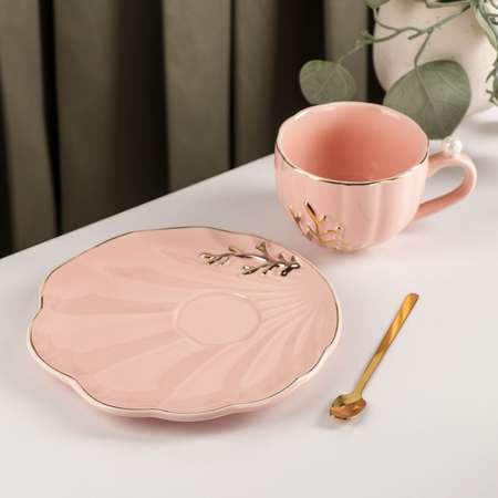Чайная пара Sima-Land с ложкой Линия чашка 250 мл блюдце цвет розовый