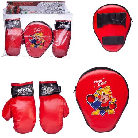 Набор Храбрый тигренок Junfa боксерские перчатки и лапа