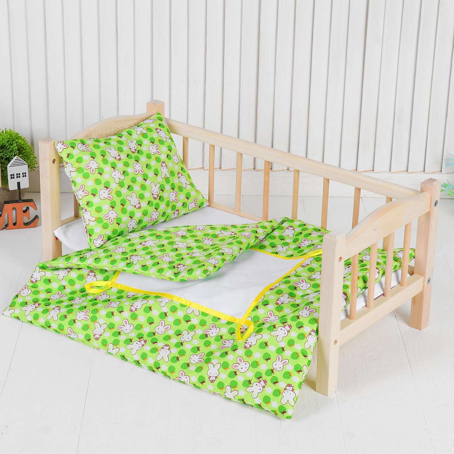 Постельное Страна карнавалия бельё для кукол «Зайчики на зелёном» простынь одеяло подушка 4452046 - фото 1