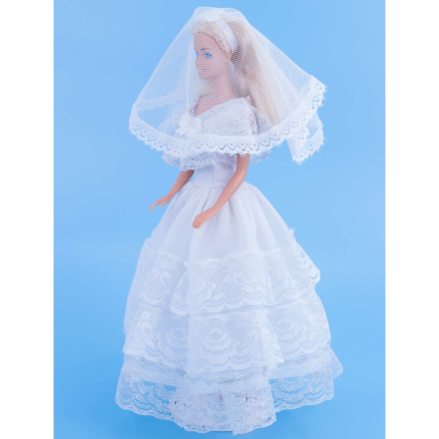 Одежда для кукол Модница 29 см Свадебное платье с фатой 1904 белый-серебро 1904белый&amp;серебро - фото 7