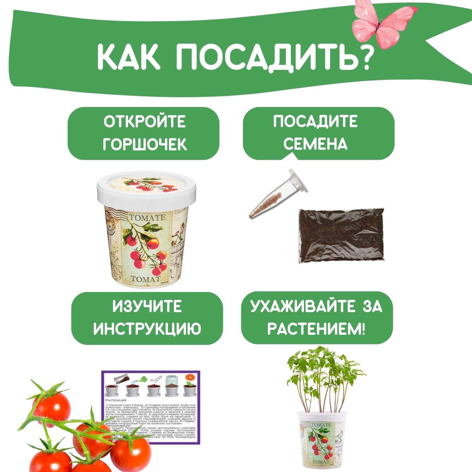 Набор для выращивания растений Rostok Visa Вырасти сам Томат в подарочном горшке - фото 4