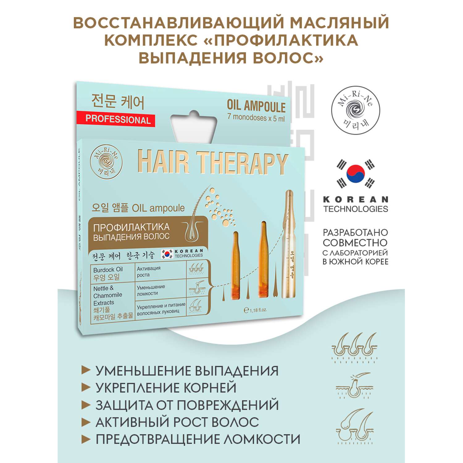 Масляный комплекс Mi-Ri-Ne Профилактика выпадения волос восстанавливающий 7 шт по 5 мл - фото 2
