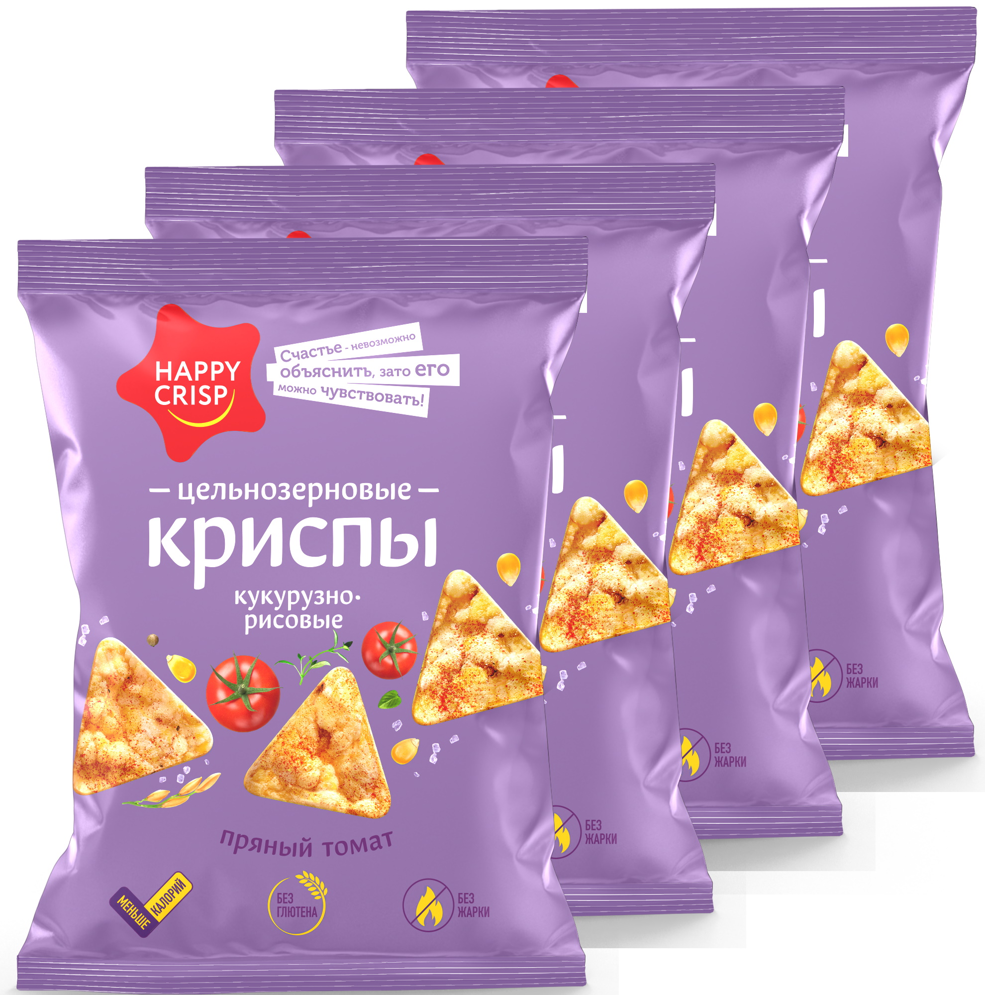 Чипсы Happy Crisp цельнозерновые Пряный томат 4 шт по 50 г - фото 1