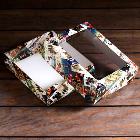 Коробка Sima-Land подарочная. крышка дно. с окном«Новогодняя афиша» 18×15×5 см. 1 шт.