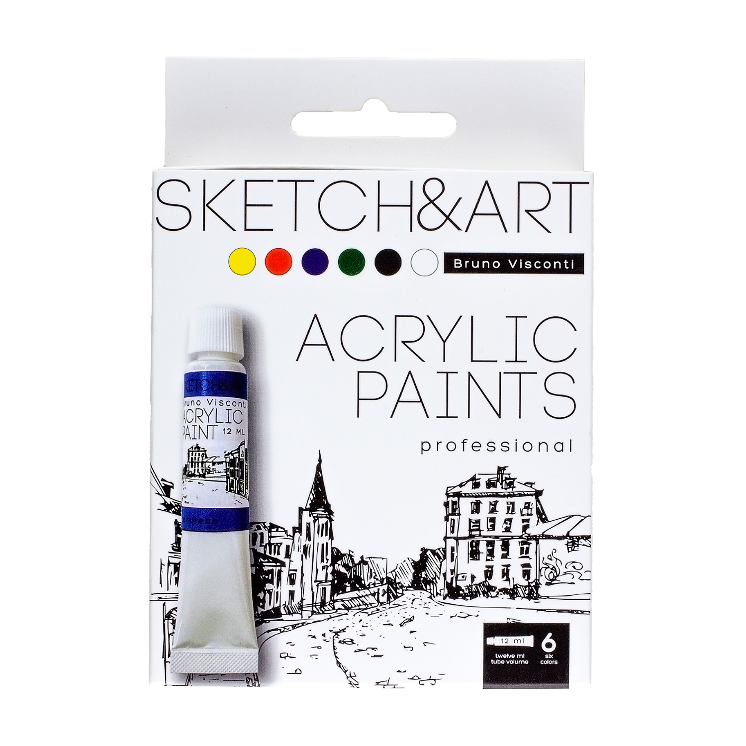 Краски акриловые Bruno Visconti Sketch Art multicolor 6 цветов 12 мл - фото 1