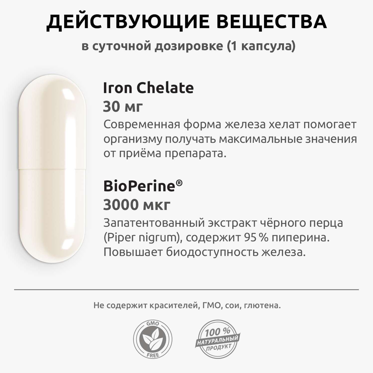 Железо хелатное премиум UltraBalance Iron Chelated Premium with BioPerine витамины хелат с пиперином 90 капсул - фото 11