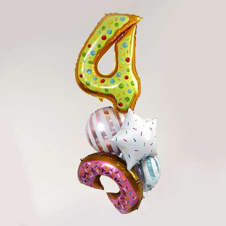 Букет из шаров Страна карнавалия 4 года пончик фольга набор из 5 шт