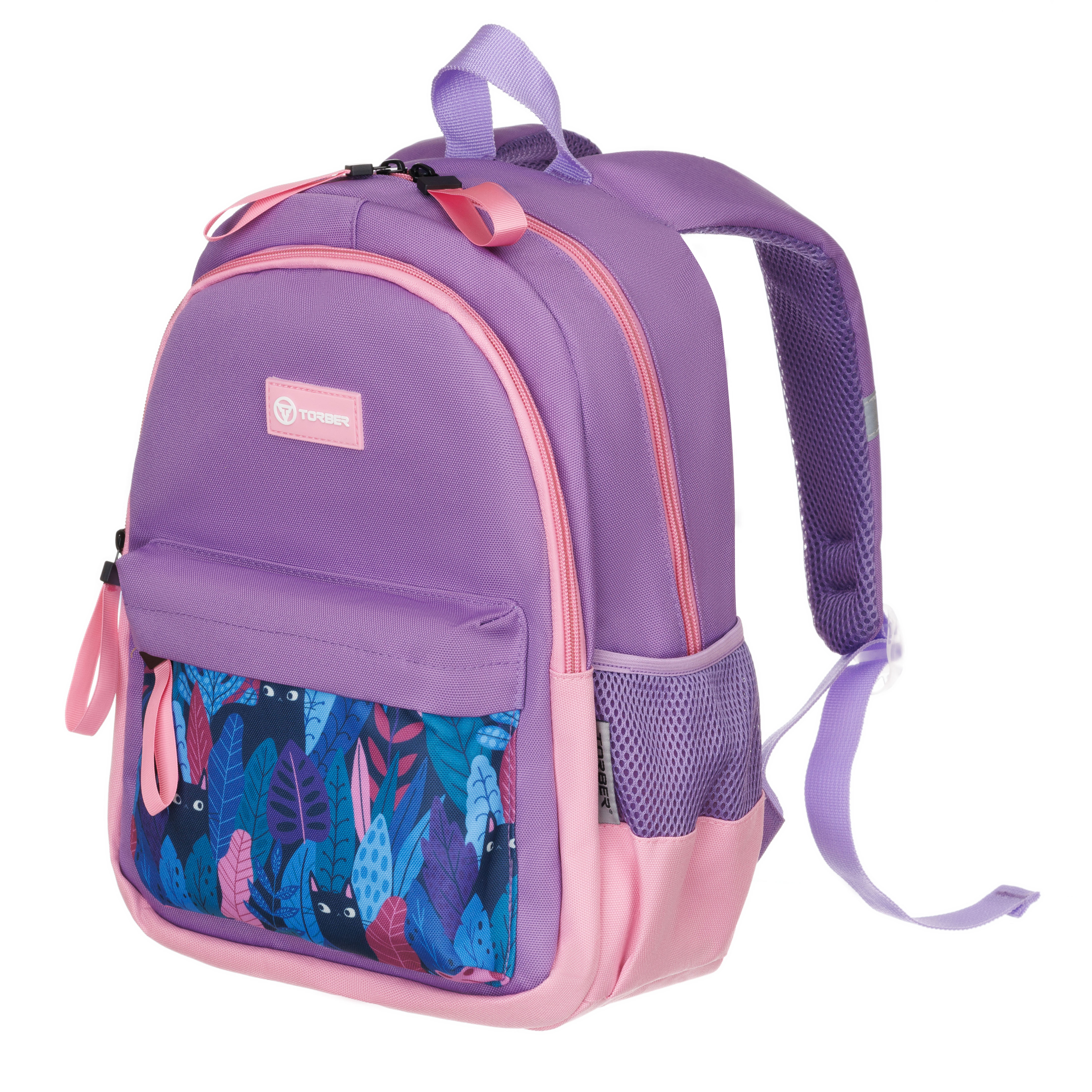 Рюкзак TORBER CLASS X Mini сиреневый розовый с орнаментом и Мешок для сменной обуви - фото 2