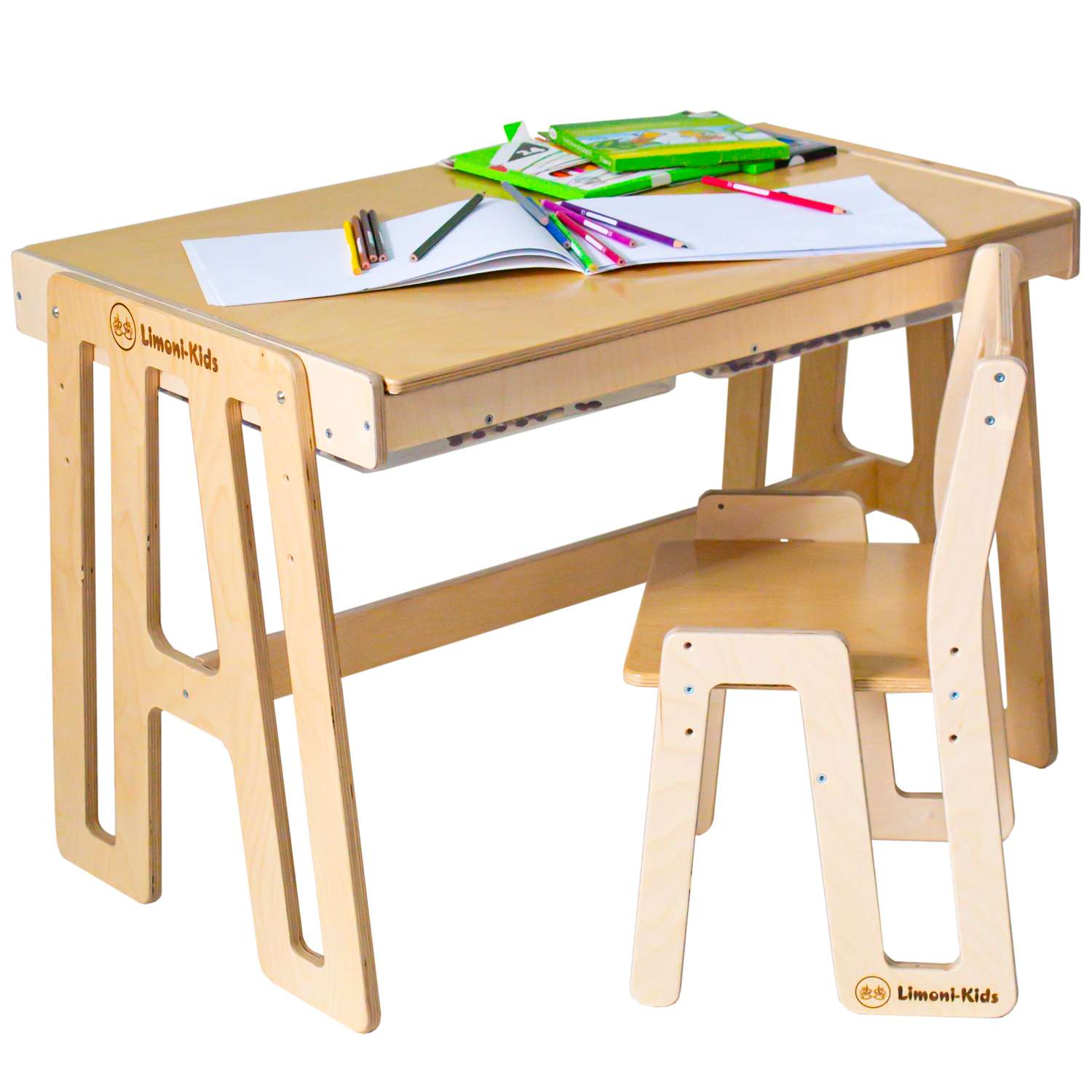 Детский стол и стул Limoni-Kids Растущий набор с грифельной доской и контейнерами - фото 5