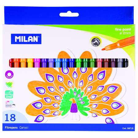 Фломастеры MILAN смываемые 18 цветов