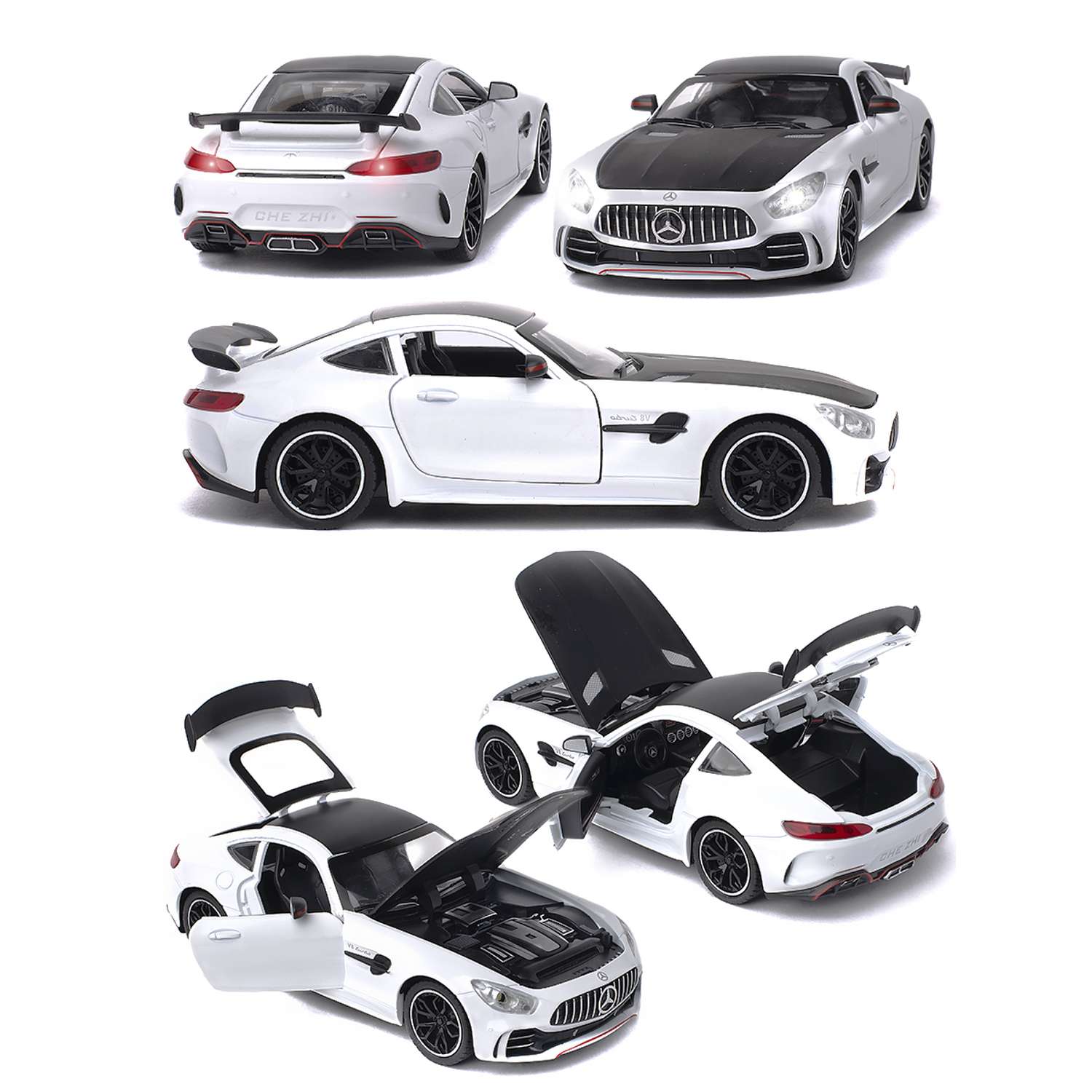 Машинка игрушка железная 1:24 Che Zhi Mercedes GTR CZ30-white - фото 5