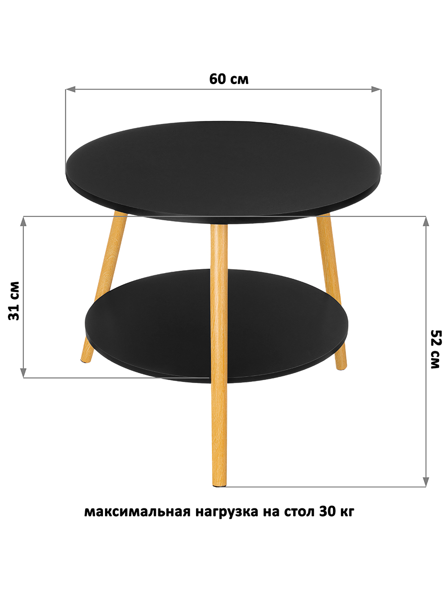 Стол журнальный El Casa 60х60х52 см Черный круглый - фото 2