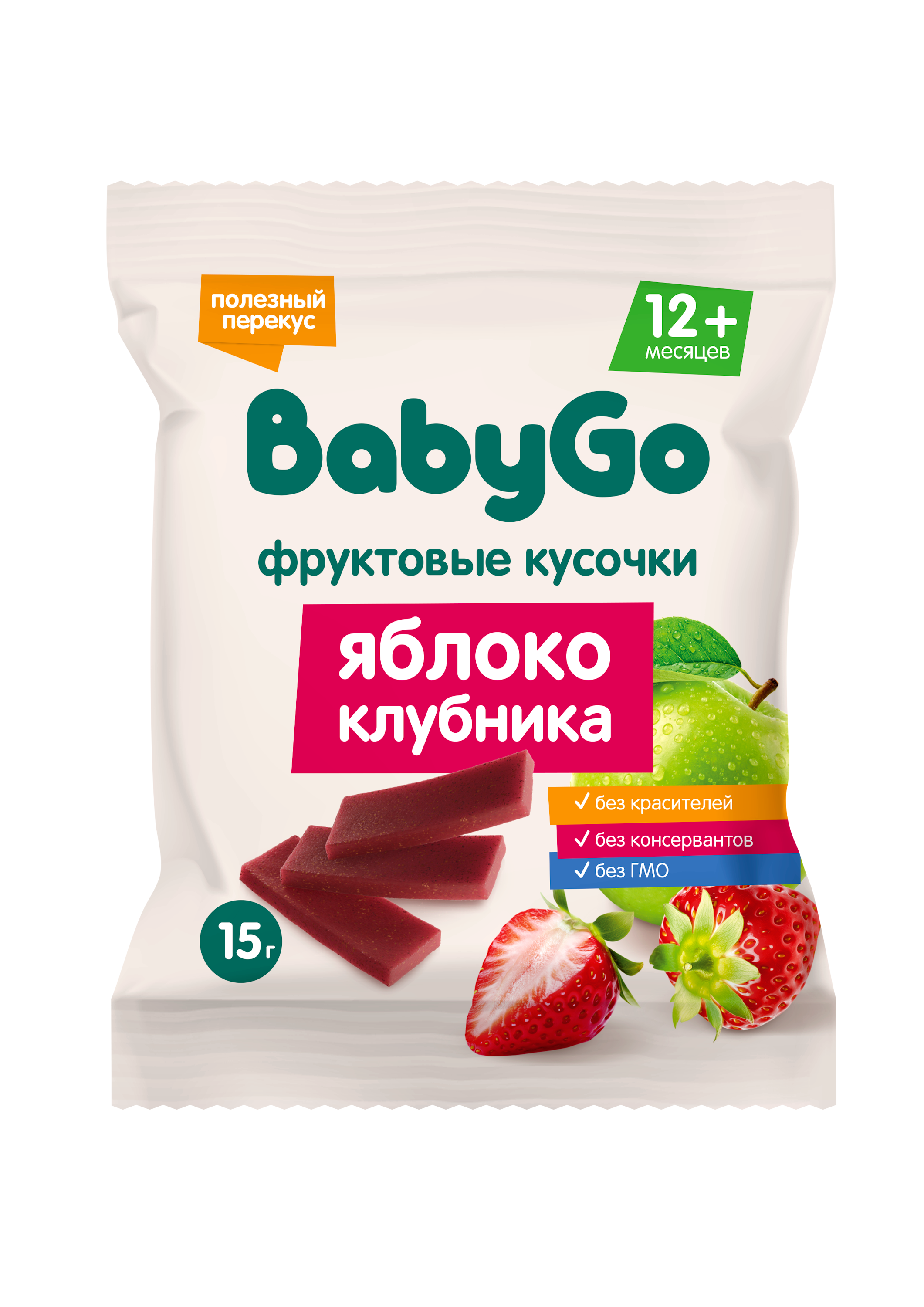 Кусочки фруктовые BabyGo из яблок и клубники 15г - фото 1