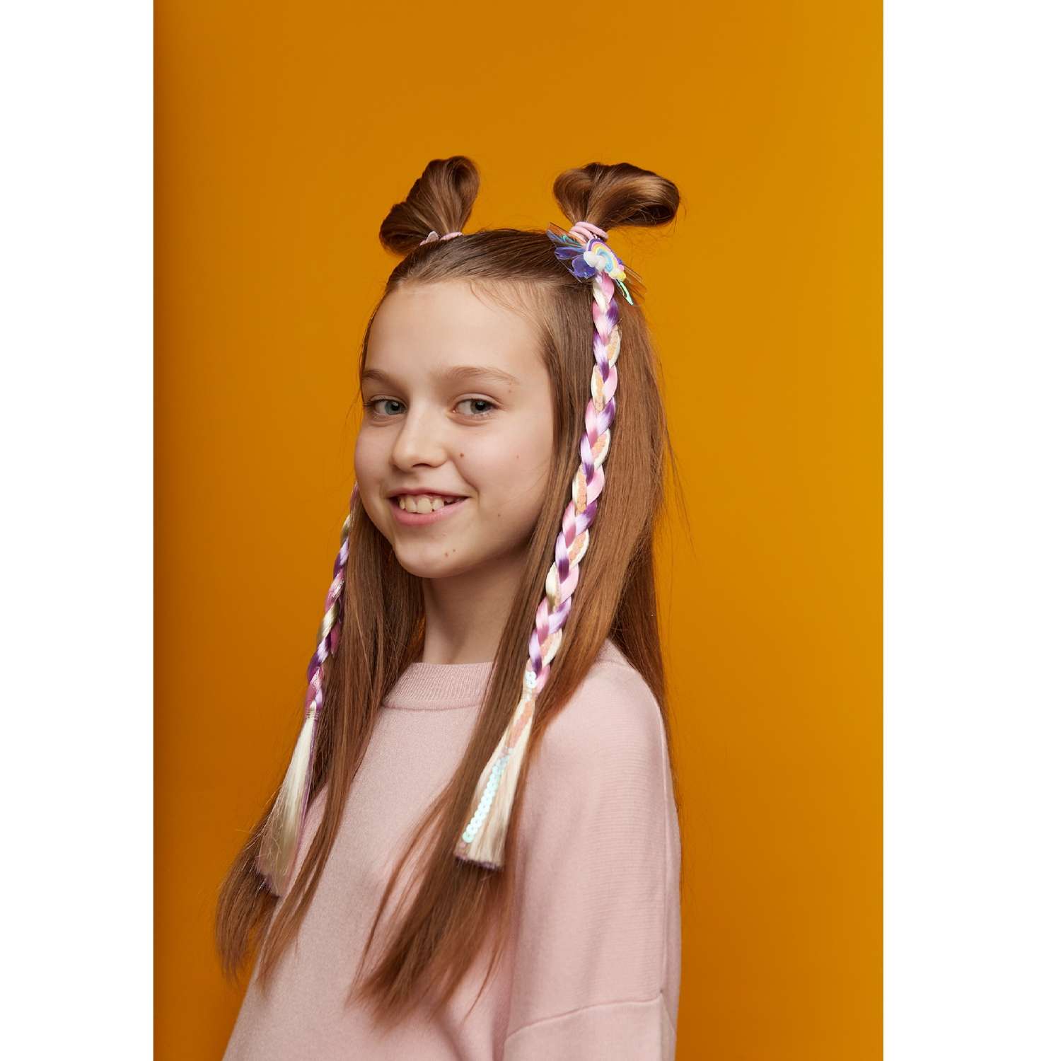 Цветные пряди для волос Lukky Fashion на заколках искусственные детские фиолетовые 55 см аксессуары для девочек - фото 12