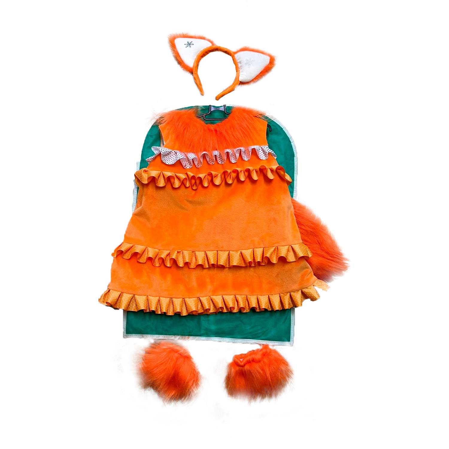 Костюм карнавальный Тутси новогодний Лисичка оранжевый платье ободок с ушками манжеты на ножки 834-2023 - фото 1