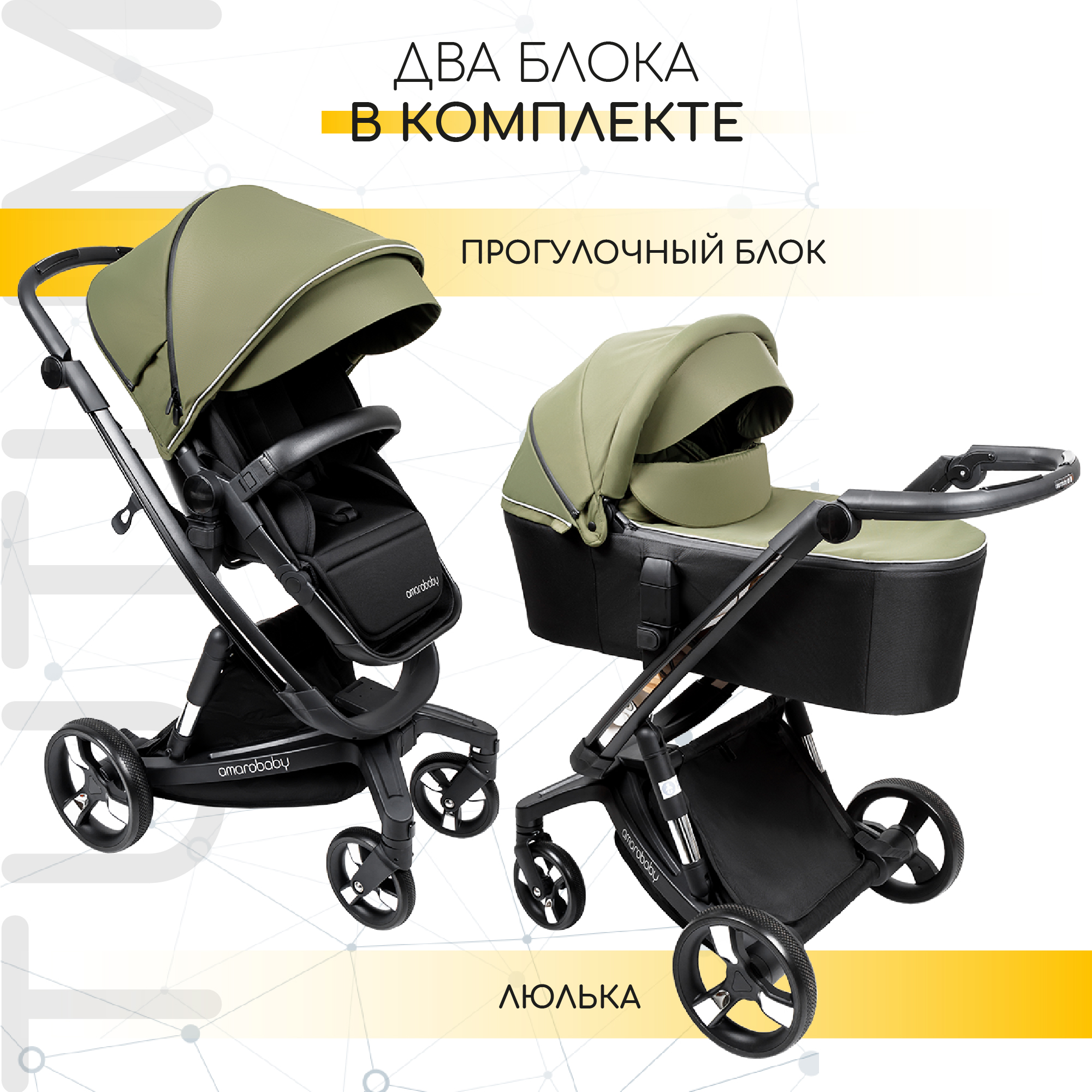 Коляска детская 2 в 1 Amarobaby tutum с auto brake хаки - фото 5