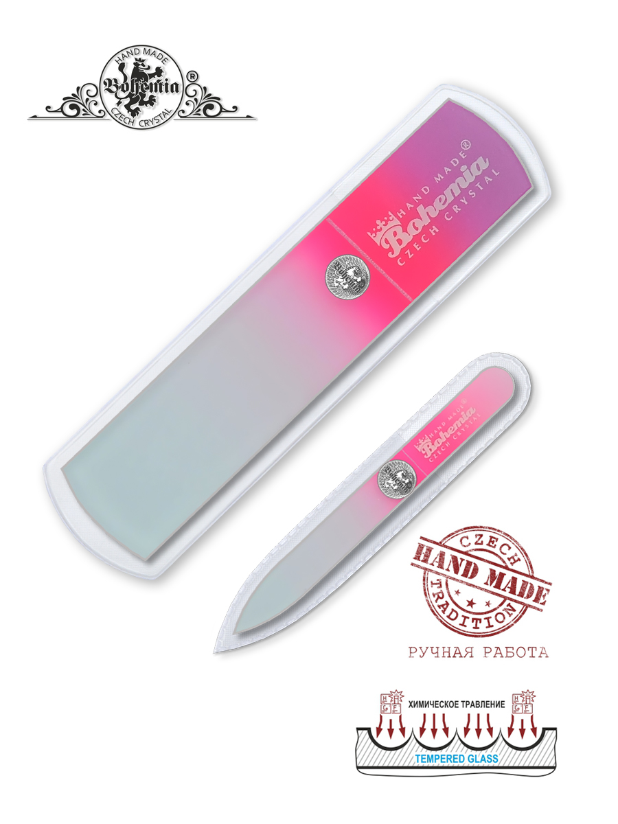 Набор маникюрный BOHEMIA Czech Glass Nail Files пилка 90мм для ногтей и пилка-терка для ног 135мм фиолетово-розовый - фото 3