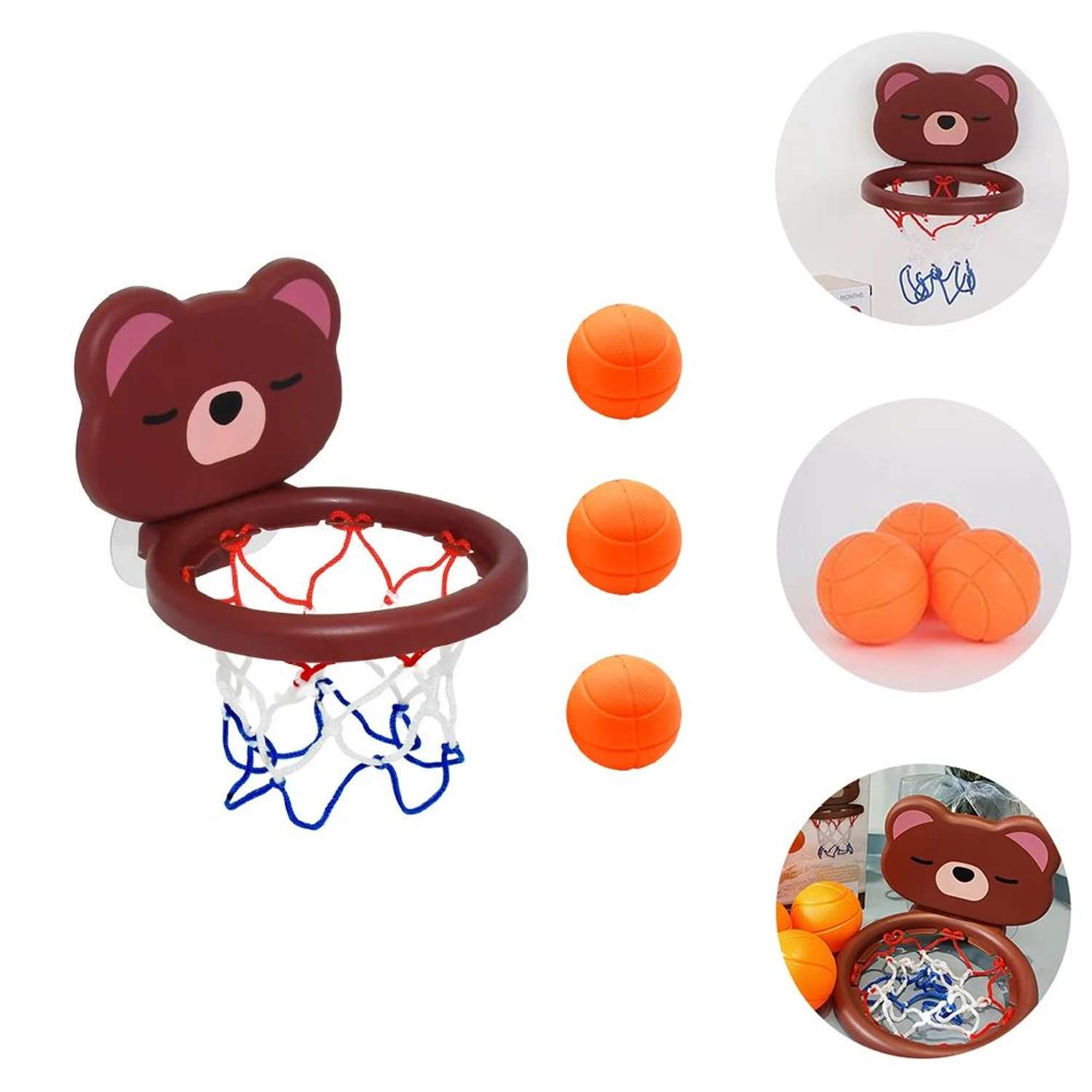 Игрушки для купания в ванной MagicStyle мишка баскетбольное кольцо на присосках баскетбол 3 мяча - фото 3