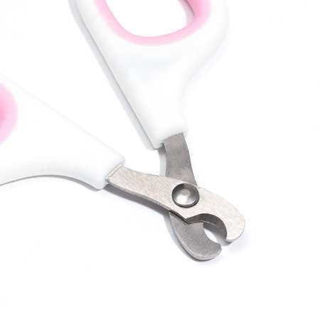 Ножницы-когтерезы Пижон с мягкими ручками отверстие 8 мм бело-розовые