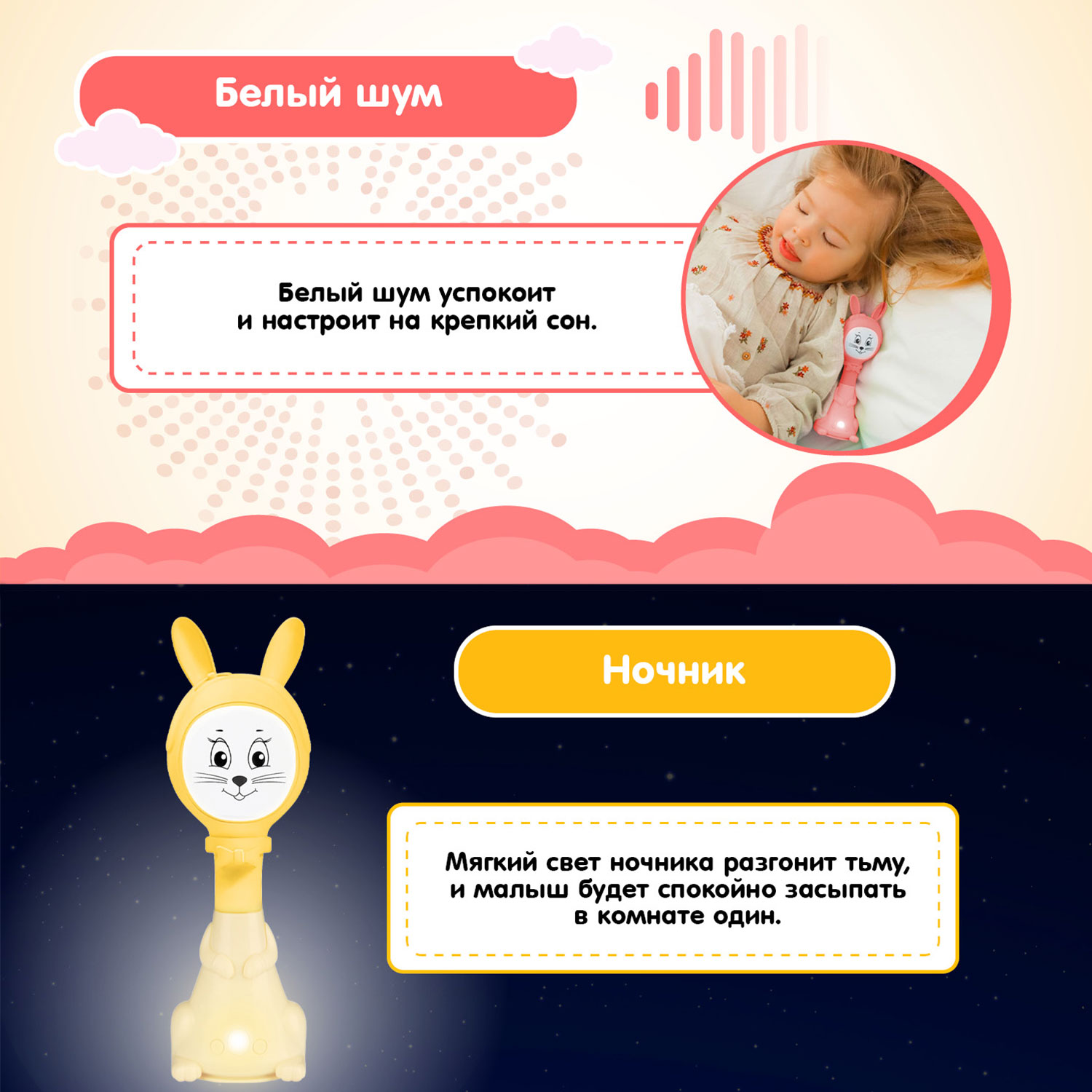 Набор из двух Зайчиков Няня BertToys 10 режимов: розовый + желтый - фото 3