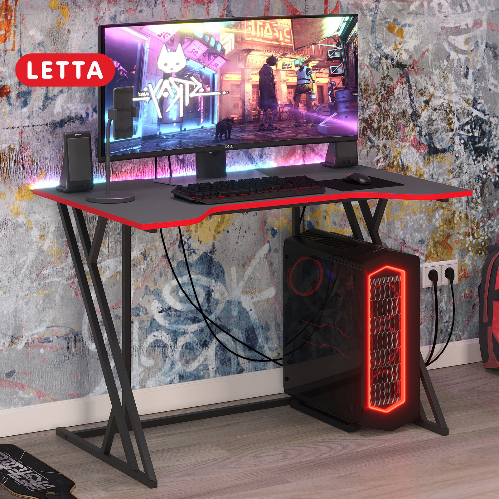 Стол рабочий LETTA Gamer ЛДСП Серый графит Черный металл 1100х730(h)х700 - фото 1